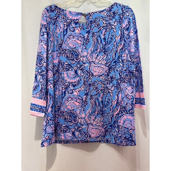 LILLY PULITZER NWT Waverly Top 3/4 Sleeve Lapis Lazuli Horseshoe Bay L - Picture 5 of 7